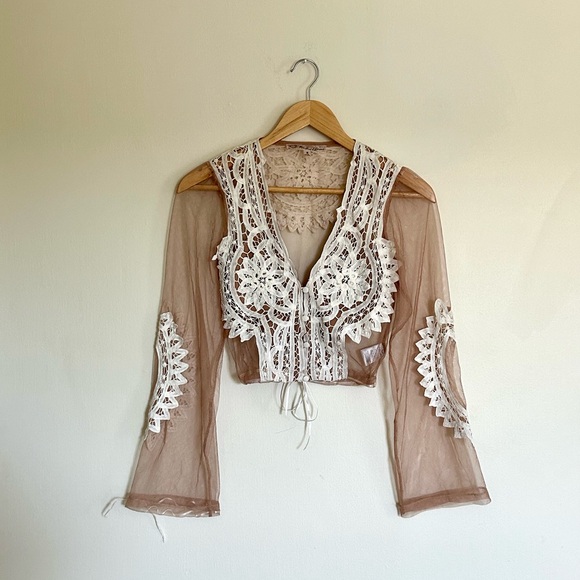 For Love & Lemons Penelope Crop Top in Ivory Nude - Picture 2 of 6